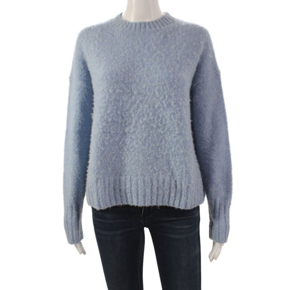 Helmut Lang Unisex Light Blue Crew Neck Pullover Sweater Wool Alpaca Size XS